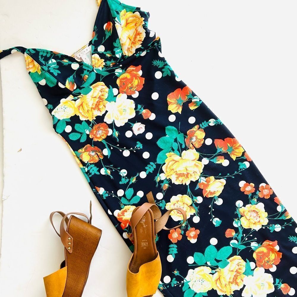 Floral Polka Dot Dress with Wedge Sandals